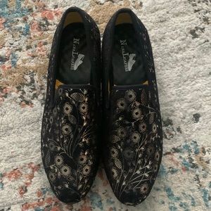 Men’s Black Gold Velvet Loafers